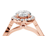 Rose gold Oval Halo Diamond Engagement Ring with Filigree Band and Four-Prong Setting_109
