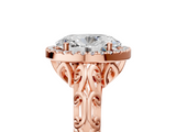 Rose gold Oval Halo Diamond Engagement Ring with Intricate Filigree Band and Four-Prong Setting_42