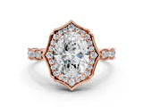 Rose gold Oval Halo Diamond Engagement Ring with Milgrain Band and Four-Prong Setting_52