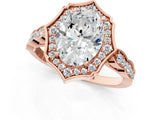 Rose gold Oval Halo Diamond Engagement Ring with Milgrain Band and Four-Prong Setting_53