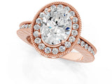 Rose gold Oval Halo Diamond Engagement Ring with Milgrain Pave Band and Four-Prong Setting_130