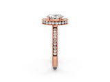 Rose gold Oval Halo Diamond Engagement Ring with Milgrain Pave Band and Four-Prong Setting_131