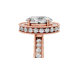 Rose gold Oval Halo Diamond Engagement Ring with Milgrain Pave Band and Four-Prong Setting_134