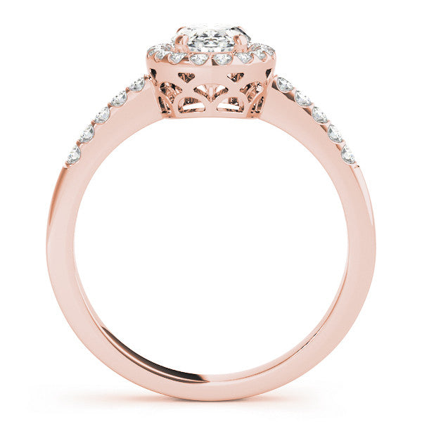 Rose gold Oval Halo Diamond Engagement Ring with Pavé Band and Four-Prong Setting 2