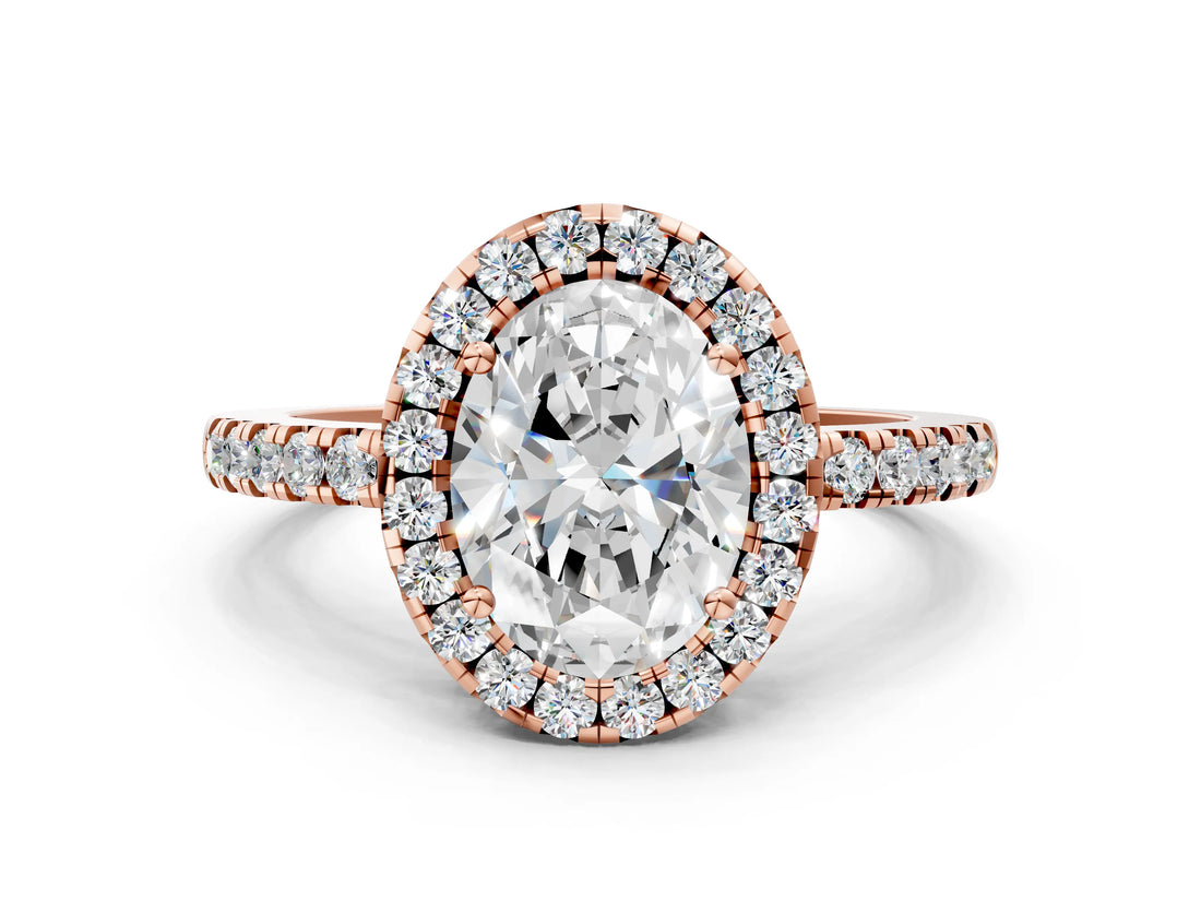 Rose gold Oval Halo Diamond Engagement Ring with Pavé Band and Four-Prong Setting_60