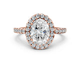 Rose gold Oval Halo Diamond Engagement Ring with Pavé Band and Four-Prong Setting_60