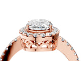 Rose gold Oval Halo Diamond Engagement Ring with Pavé Band and Four-Prong Setting_64