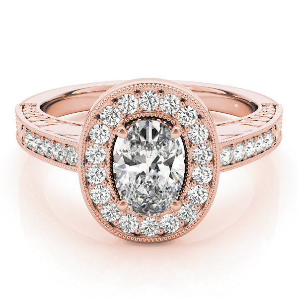 Rose gold Oval Halo Diamond Engagement Ring with Pave Band and Four-Prong Setting 1