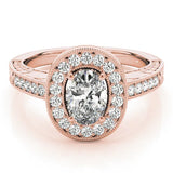 Rose gold Oval Halo Diamond Engagement Ring with Pave Band and Four-Prong Setting 1