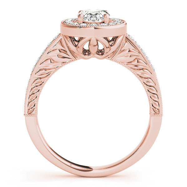 Rose gold Oval Halo Diamond Engagement Ring with Pave Band and Four-Prong Setting 2