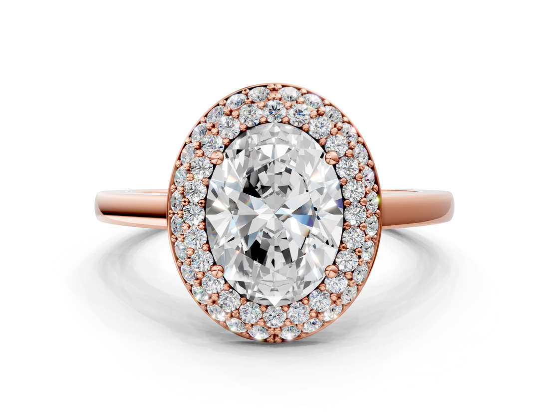 Rose gold Oval Halo Diamond Engagement Ring with Solitaire Band and Four-Prong Setting_20