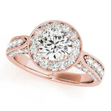 Rose gold Oval Halo Diamond Engagement Ring with Split Shank Band and Four-Prong Setting