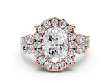 Rose gold Oval Halo Diamond Engagement Ring with Split Shank and Four-Prong Setting