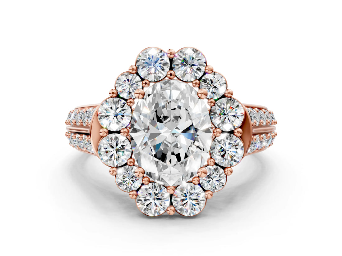 Rose gold Oval Halo Diamond Engagement Ring with Split Shank and Prong Setting_66