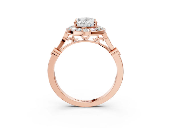 Rose gold Oval Halo Diamond Engagement Ring with Twisted Band and Four-Prong Setting