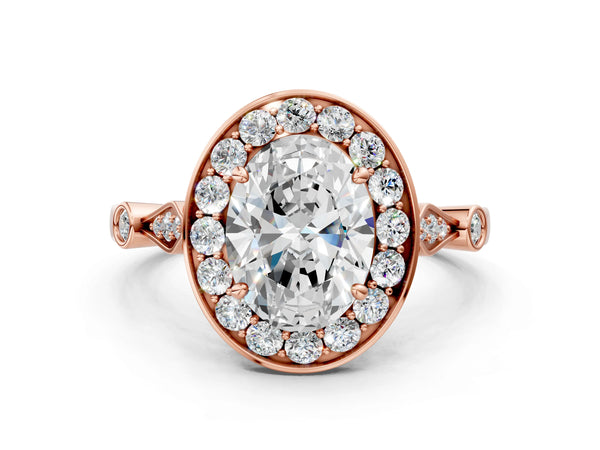 Rose gold Oval Halo Diamond Engagement Ring with Twisted Band and Four-Prong Setting