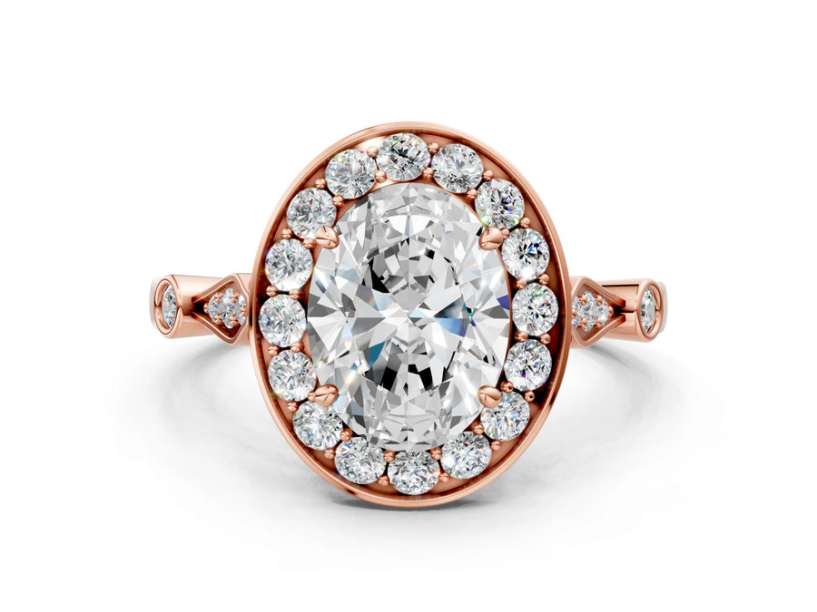 Rose gold Oval Halo Diamond Engagement Ring with Twisted Band and Four-Prong Setting