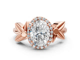 Rose gold Oval Halo Diamond Floral Band with Four-Prong Setting_73