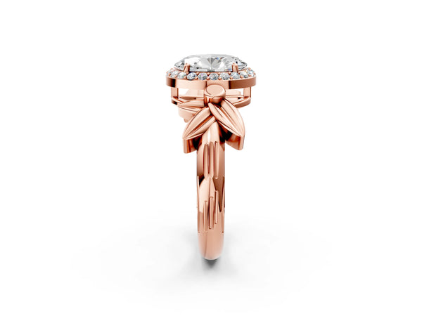 Rose Gold Oval Halo Engagement Ring Setting with Floral Leaf Shoulders