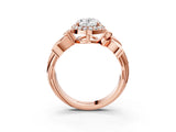 Rose gold Oval Halo Diamond Floral Band with Four-Prong Setting_76