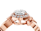 Rose gold Oval Halo Diamond Floral Band with Four-Prong Setting_77