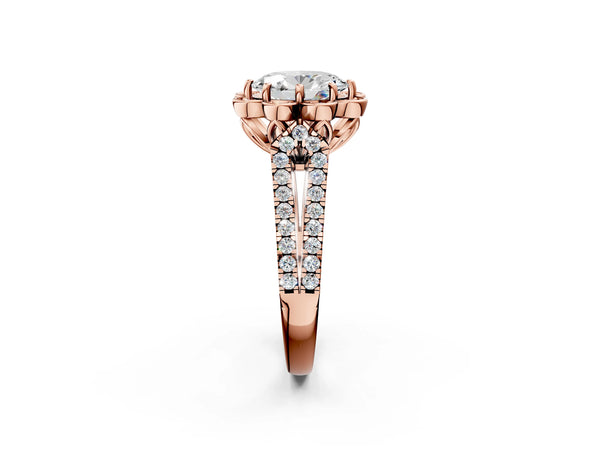 Rose gold Oval Halo Diamond Floral Split Shank Engagement Ring