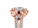 Rose gold Oval Halo Diamond Floral Split Shank Engagement Ring 5