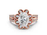 Rose gold Oval Halo Diamond Floral Split Shank Engagement Ring