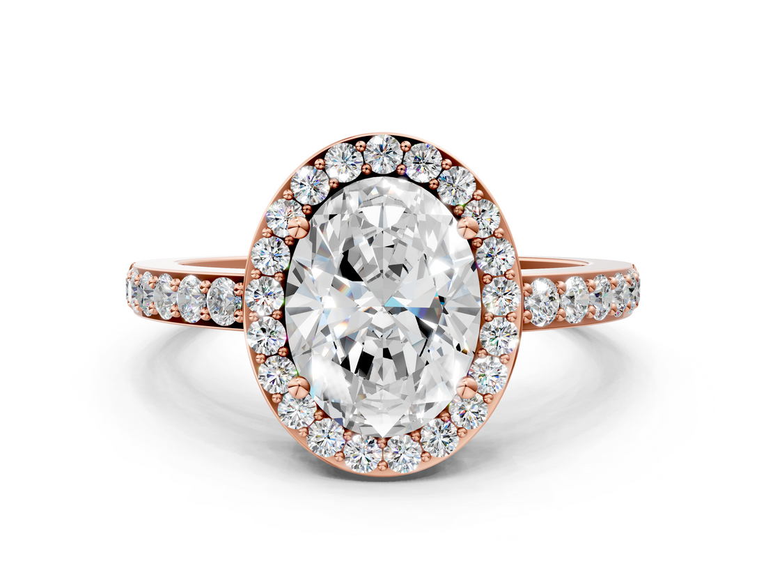 Rose gold Oval Halo Diamond Pavé Band Ring with Prong Setting_20