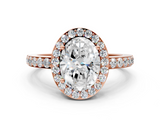 Rose gold Oval Halo Diamond Pavé Band Ring with Prong Setting_20