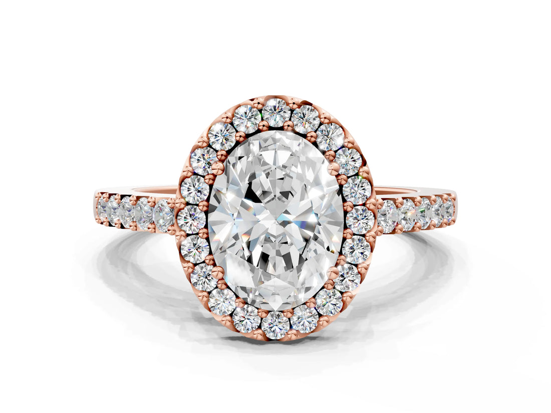 Rose gold Oval Halo Diamond Pavé Solitaire Ring_27