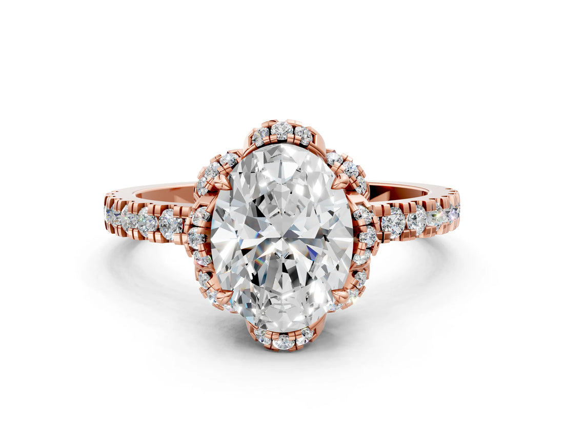 Rose gold Oval Halo Diamond Pave Band Ring with Four-Prong Setting_19