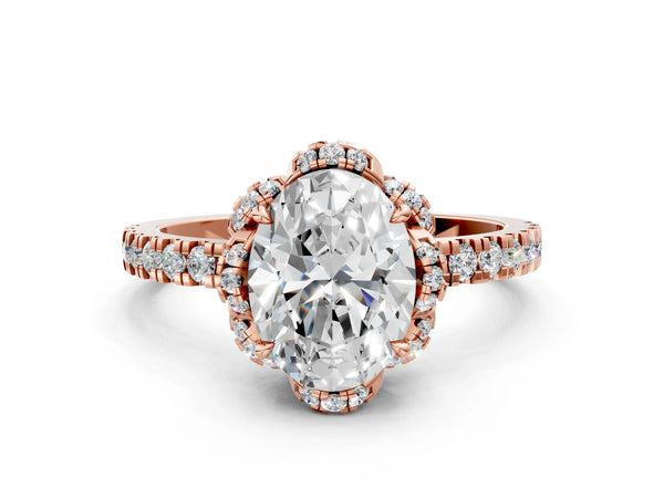 Rose Gold Oval Petal Cutout Halo Engagement Ring Setting