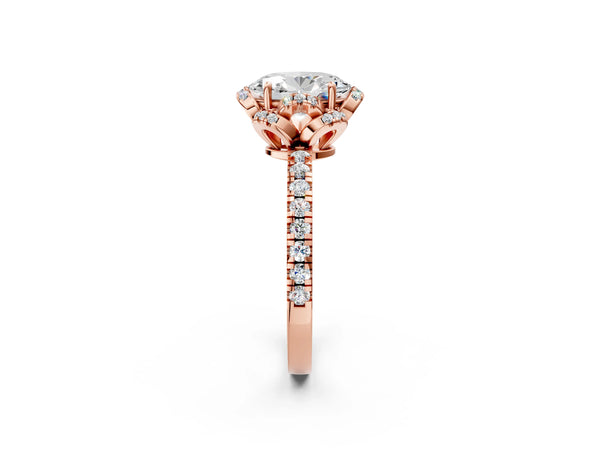 Rose Gold Oval Petal Cutout Halo Engagement Ring Setting