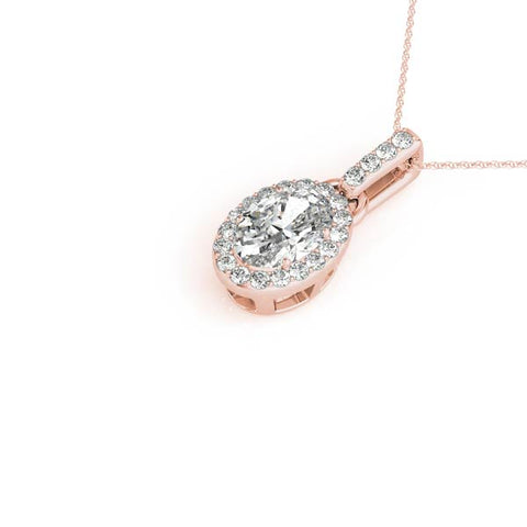 Rose gold Oval Halo Diamond Pendant with Pavé Prong Setting 1