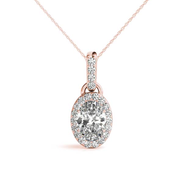 Rose gold Oval Halo Diamond Pendant with Pavé Prong Setting