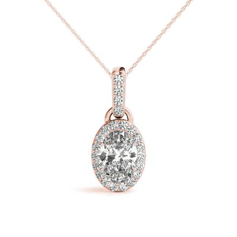 Rose gold Oval Halo Diamond Pendant with Pavé Prong Setting