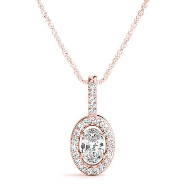 Rose gold Oval Halo Diamond Pendant with Pavé Setting