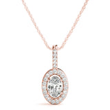 Rose gold Oval Halo Diamond Pendant with Pavé Setting