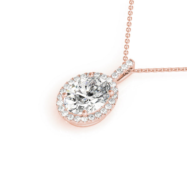 Rose gold Oval Halo Diamond Pendant with Prong Setting 1