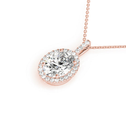 Rose gold Oval Halo Diamond Pendant with Prong Setting 1