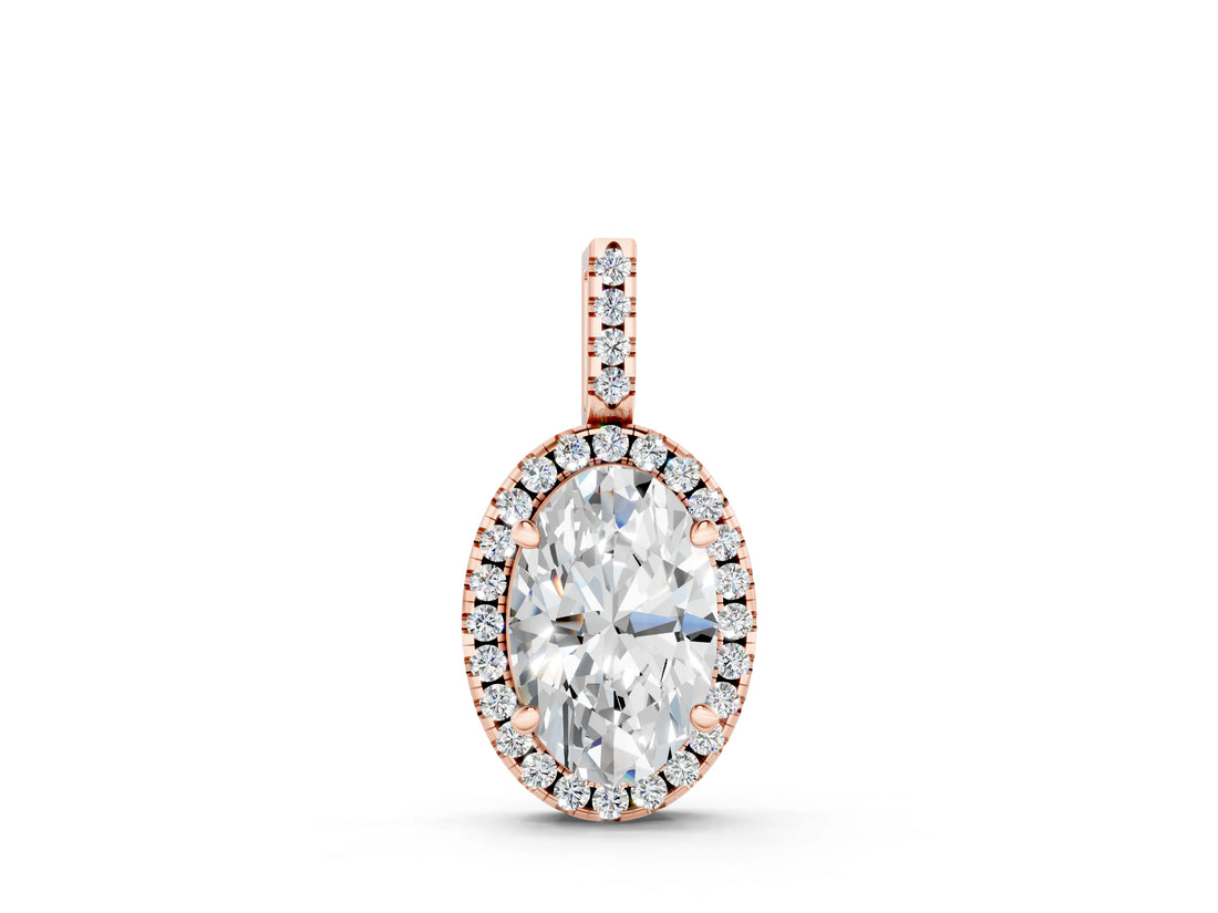 Rose gold Oval Halo Diamond Pendant with Prong Setting_10