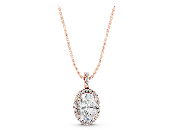 Rose gold Oval Halo Diamond Pendant with Prong Setting