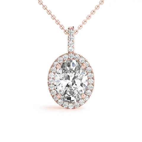 Rose gold Oval Halo Diamond Pendant with Prong Setting