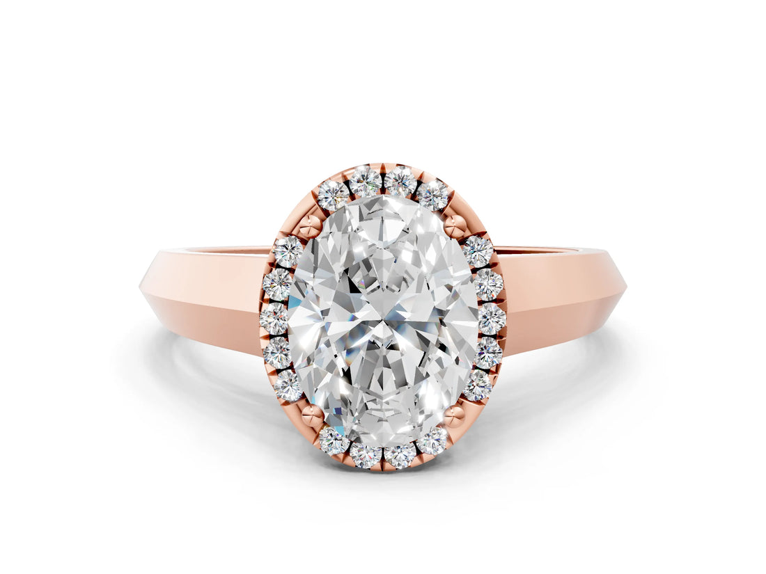 Rose gold Oval Halo Diamond Ring with Cathedral Band and Four-Prong Setting_61