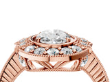 Rose gold Oval Halo Diamond Ring with Milgrain Bezel and Prong Setting_10