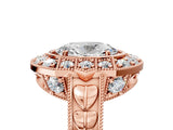 Rose gold Oval Halo Diamond Ring with Milgrain Bezel and Prong Setting_11