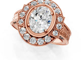 Rose gold Oval Halo Diamond Ring with Milgrain Bezel and Prong Setting_7