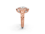 Rose gold Oval Halo Diamond Ring with Milgrain Bezel and Prong Setting_8