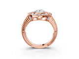 Rose gold Oval Halo Diamond Ring with Milgrain Bezel and Prong Setting_9